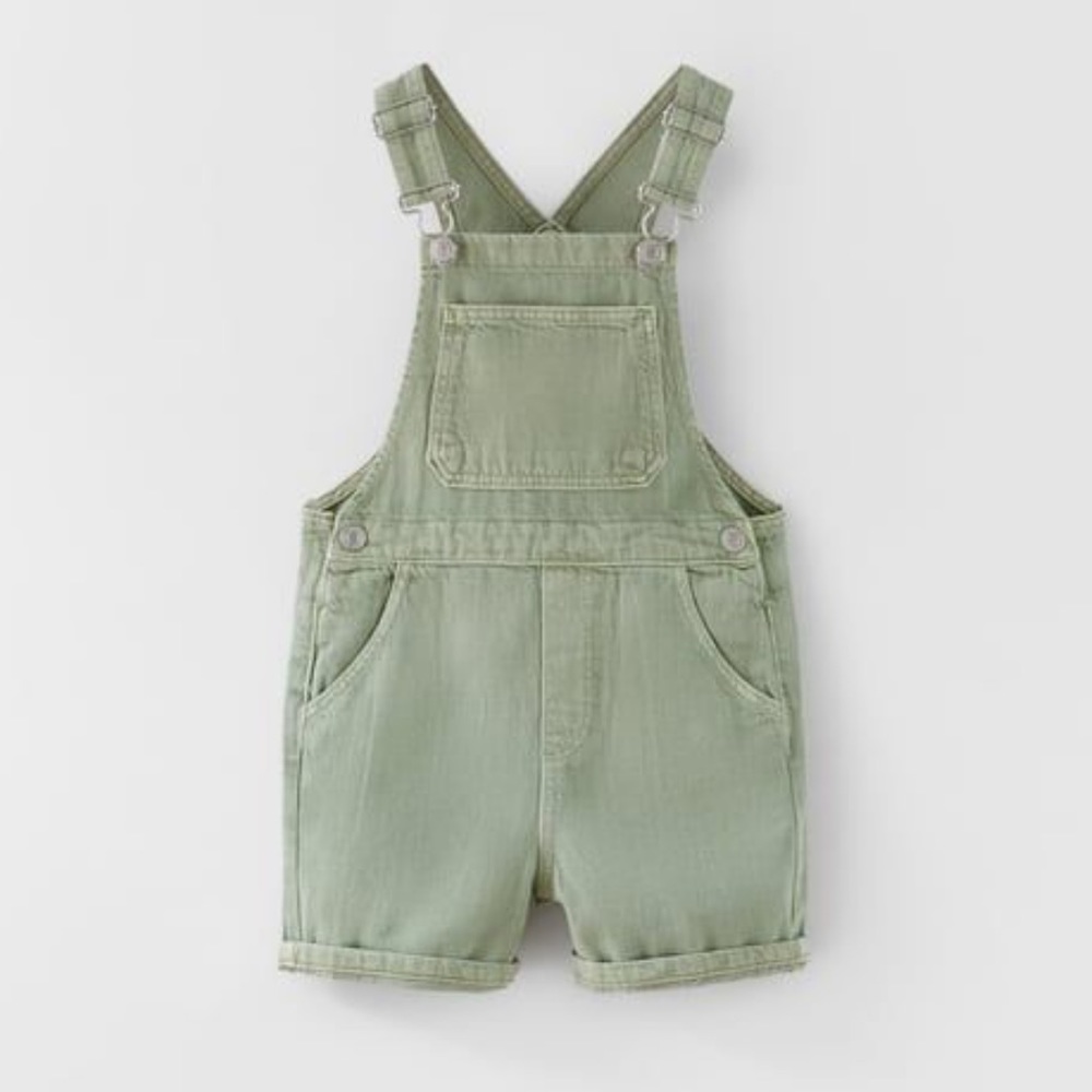 ZARA Kids Denim Overalls Shorts Green/ Blue 18-24 Months - BRAND NEW